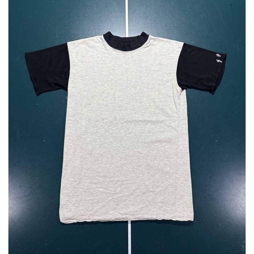 Vintage 70s Color Block T-Shirt Men's Medium Heather Gray Black Ringer Blank